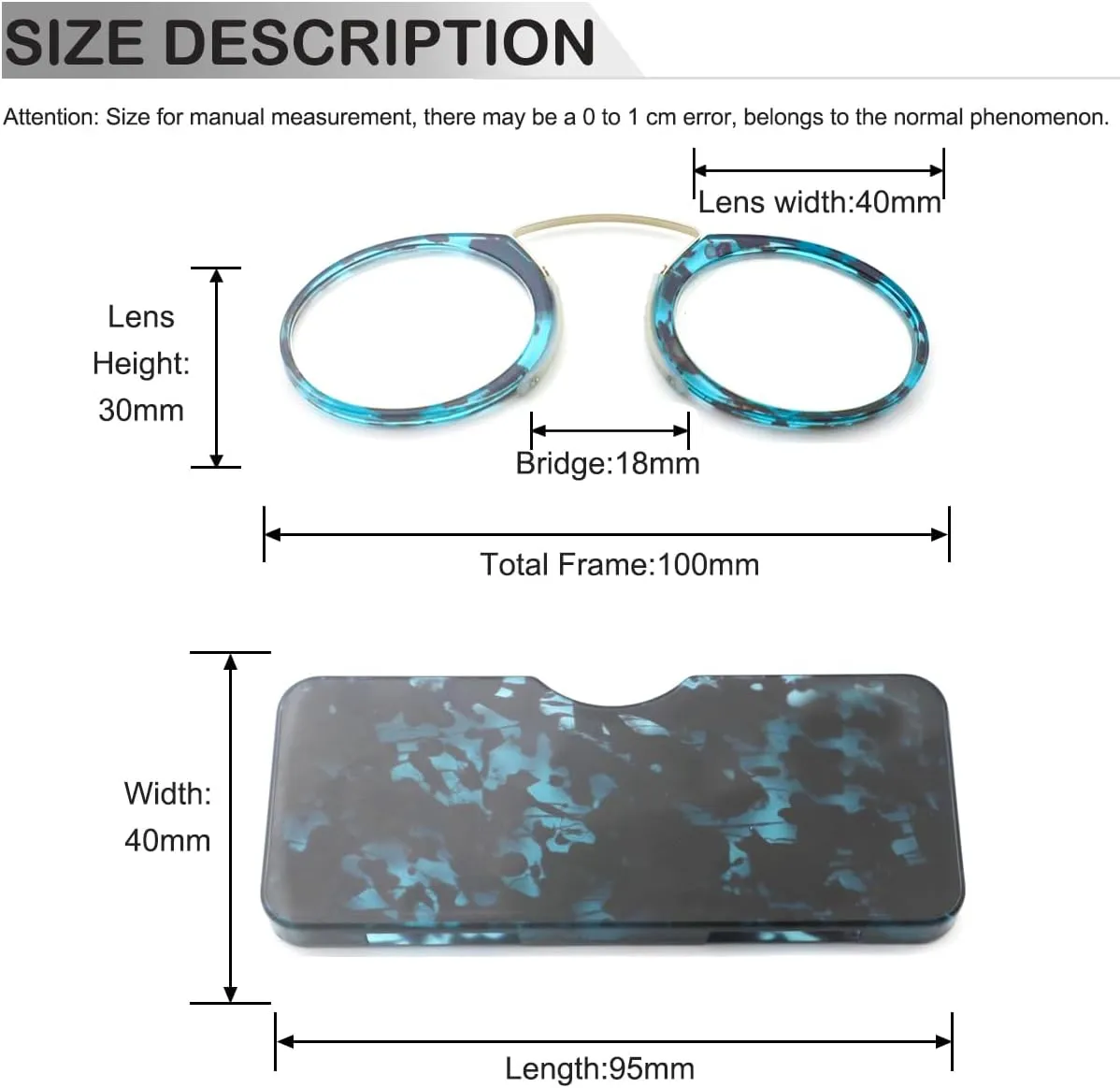 Mini Armless Reading Glasses for Men Women Slim Thin Clip on Nose Readers with Small Portable Case