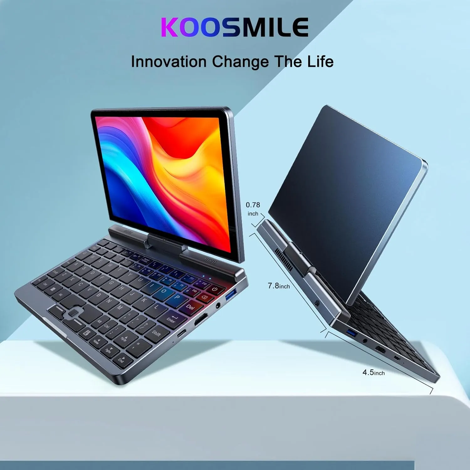 Mini Laptop,8 inch HD Touch Screen Mini Computer Windows 11 Pro,Intel N100 4 Cores 2-in-1 Pocket PC 12GB LPDDR5 RAM 512GB M.2 SSD, Gigabit | Wi-Fi 6 | BT5.2 | 2MP Camera | G-Sensor | HDMI