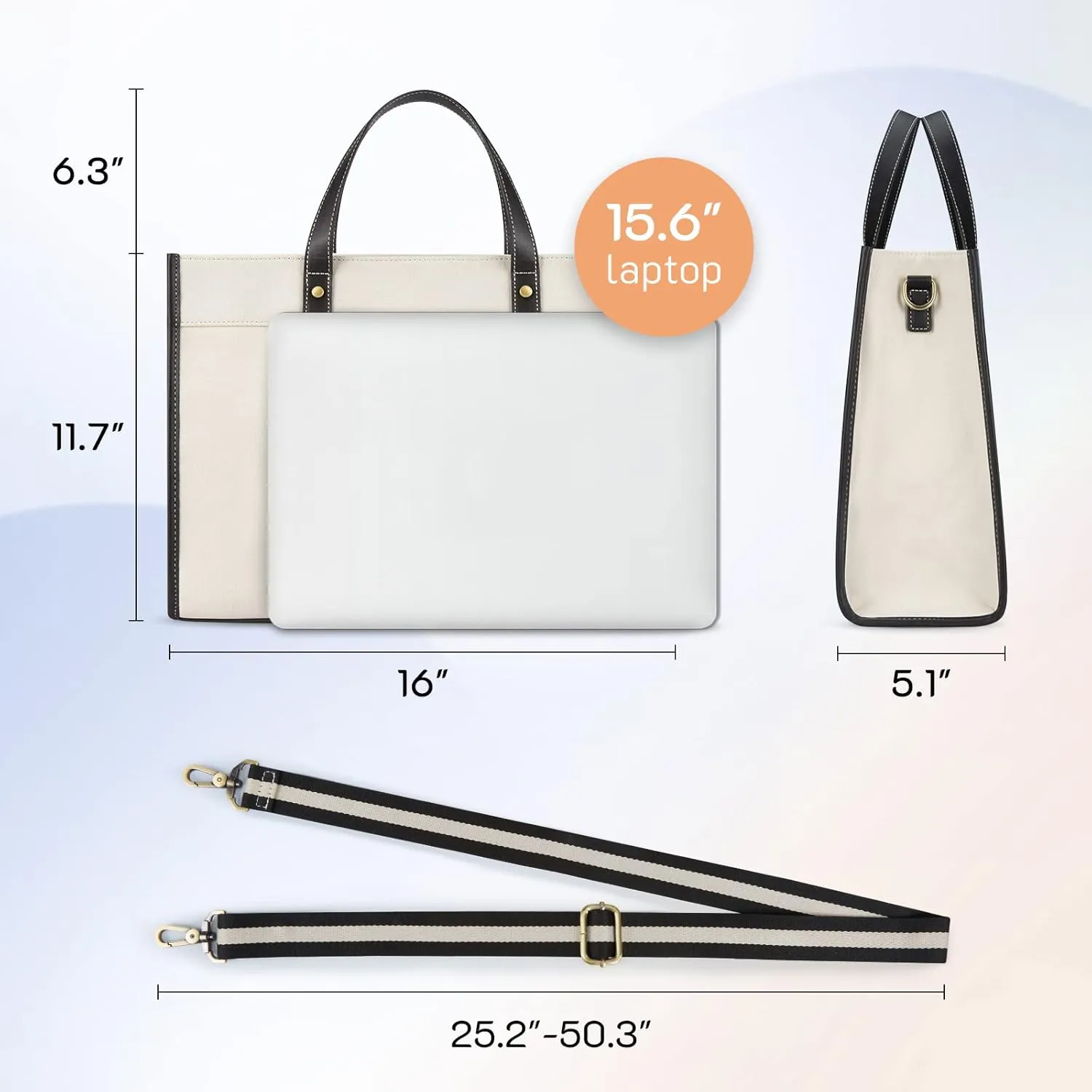 Missnine Laptop Tote Bag Canvas Laptop Bag 15.6 inch Work Shoulder Bags Casual Briefcase Handbag for Travel, Office, College