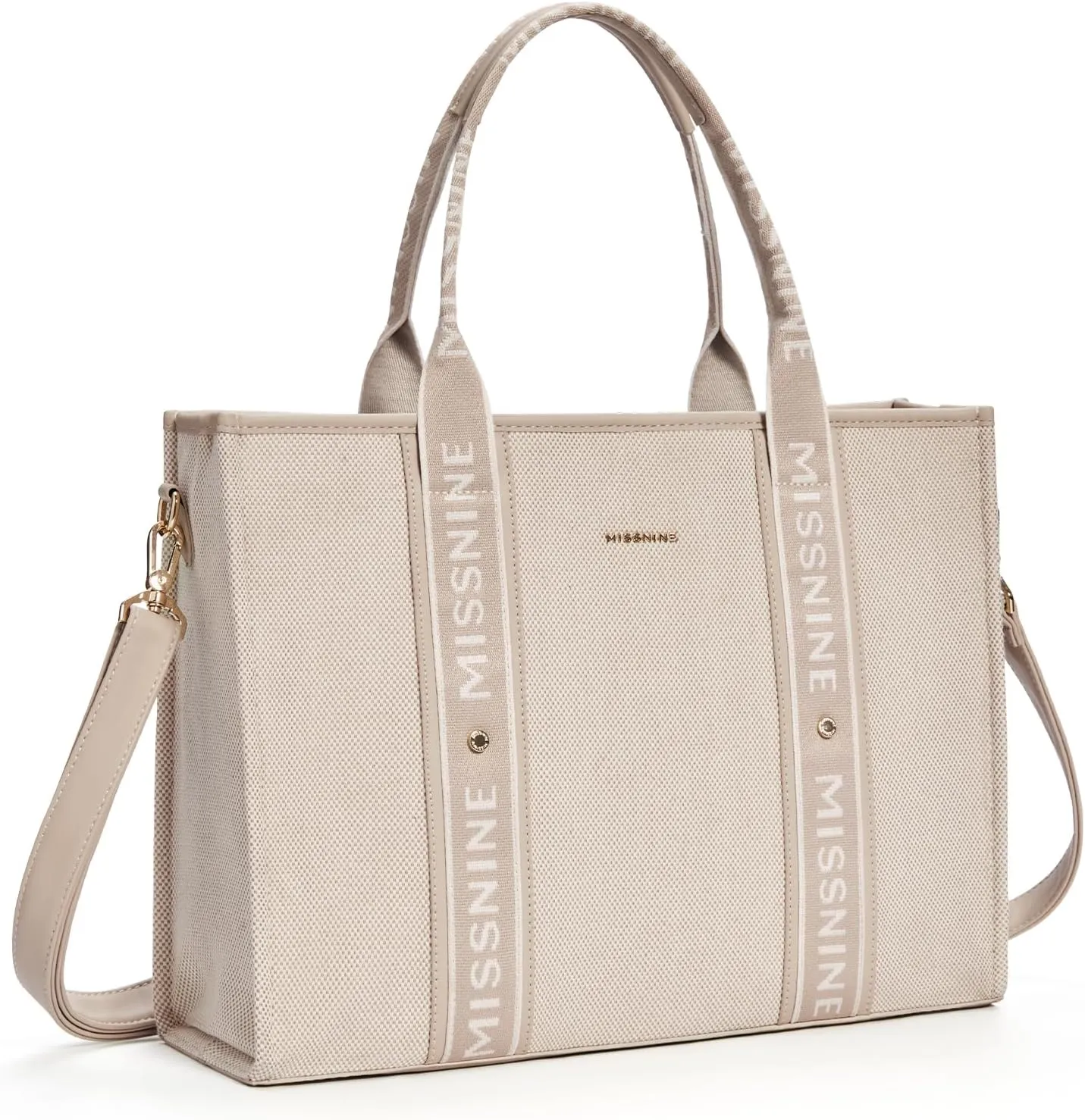 Missnine Tote Bag Canvas Laptop Bag 15.6 inch Briefcase for Women Large Capacity Handbag for Office, School, Travel