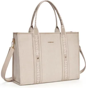 Missnine Tote Bag Canvas Laptop Bag 15.6 inch Briefcase for Women Large Capacity Handbag for Office, School, Travel