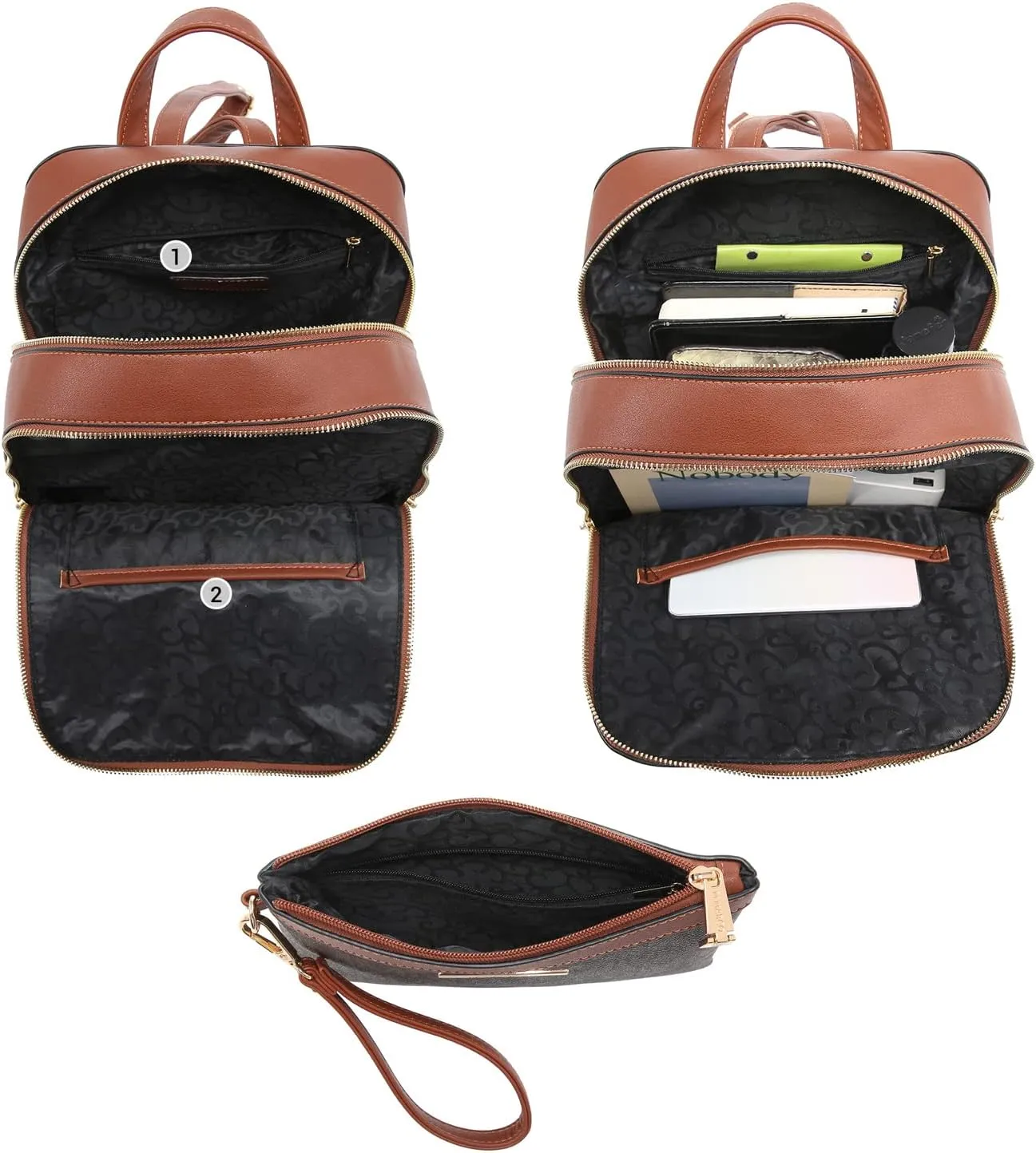MKP Women's Fashion Medium Backpack Purse Set - 2Pcs PU Leather Shoulder Bag with Double Zipper for Travel and Daily Use