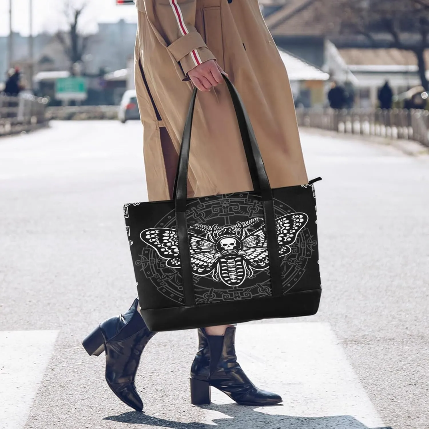 MNSRUU Laptop Bag for Women, Goth Laptop Tote Bag Canvas Laptop Shoulder Bag Large Womens Teacher Handbag