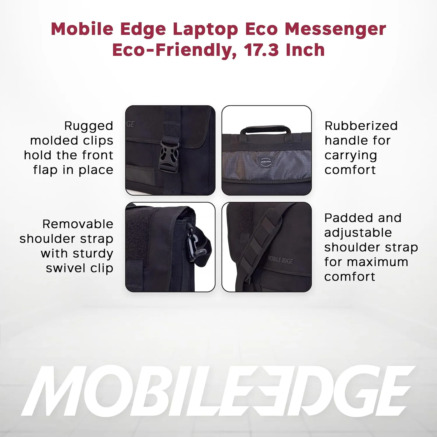 Mobile Edge ECO Laptop Messenger Bag for Men and Women, Fits Up To 17.3 Inch Laptops, Travel Work Computer Bag, Cotton Canvas, Padded Pockets, Black