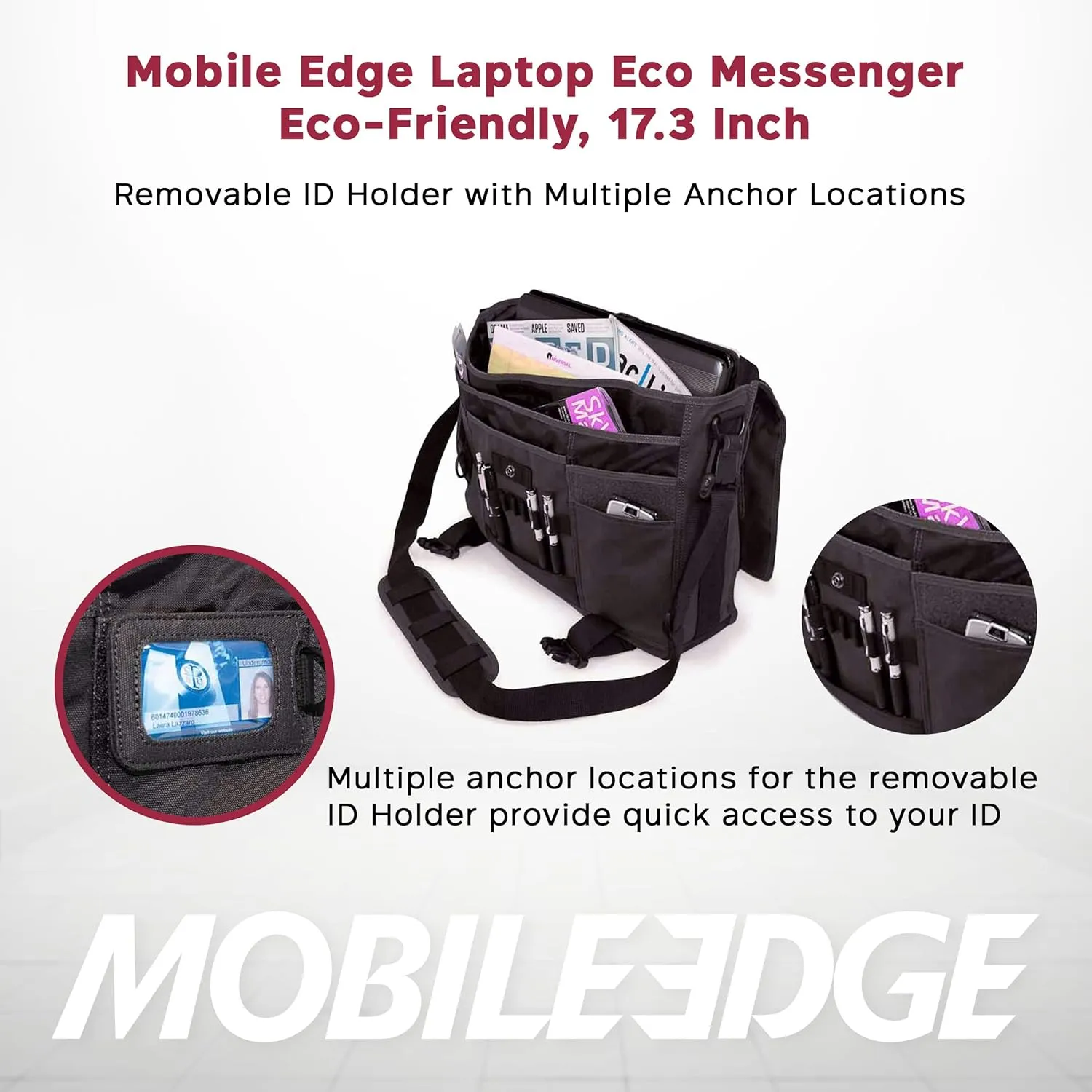 Mobile Edge ECO Laptop Messenger Bag for Men and Women, Fits Up To 17.3 Inch Laptops, Travel Work Computer Bag, Cotton Canvas, Padded Pockets, Black