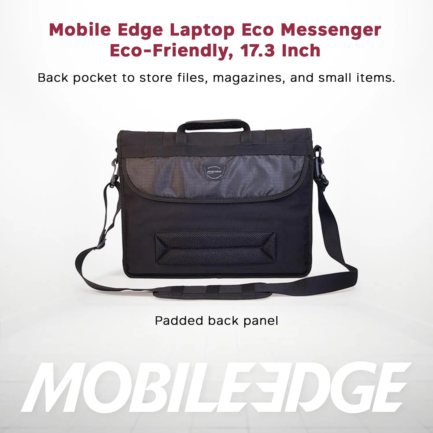 Mobile Edge ECO Laptop Messenger Bag for Men and Women, Fits Up To 17.3 Inch Laptops, Travel Work Computer Bag, Cotton Canvas, Padded Pockets, Black