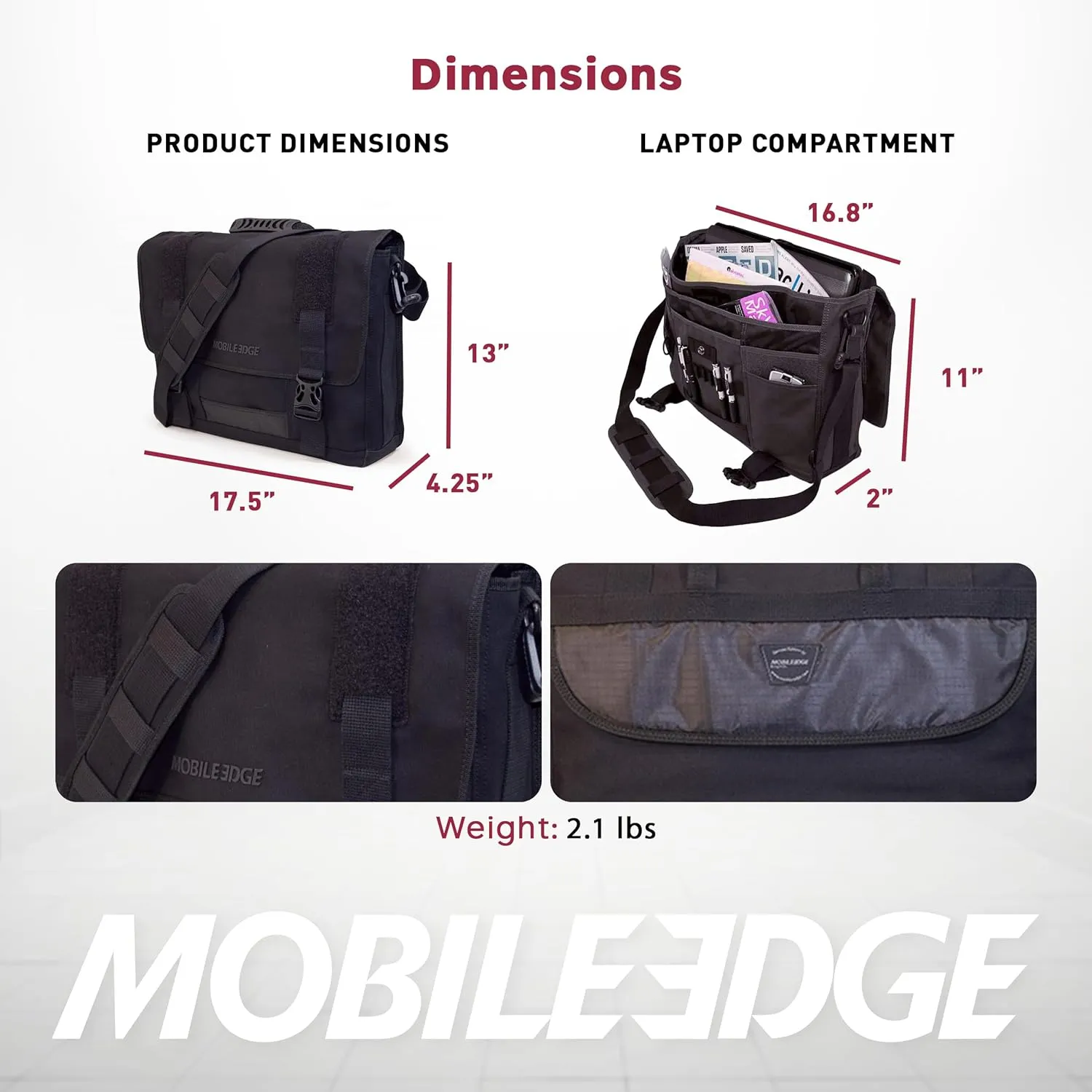 Mobile Edge ECO Laptop Messenger Bag for Men and Women, Fits Up To 17.3 Inch Laptops, Travel Work Computer Bag, Cotton Canvas, Padded Pockets, Black