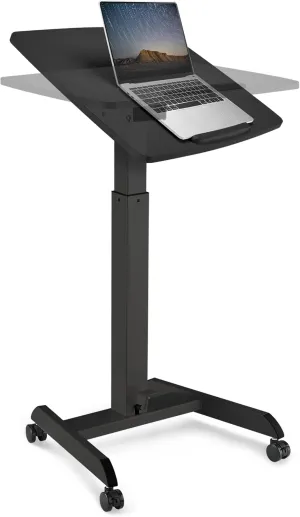 Mobile Podium - Pneumatic Standing Desk with 30 Degree Tilting Top, Adjustable Podium Stand, Lectern Portable with Wheels, Perfect for Lectures, Meetings, and Computer Use, Black