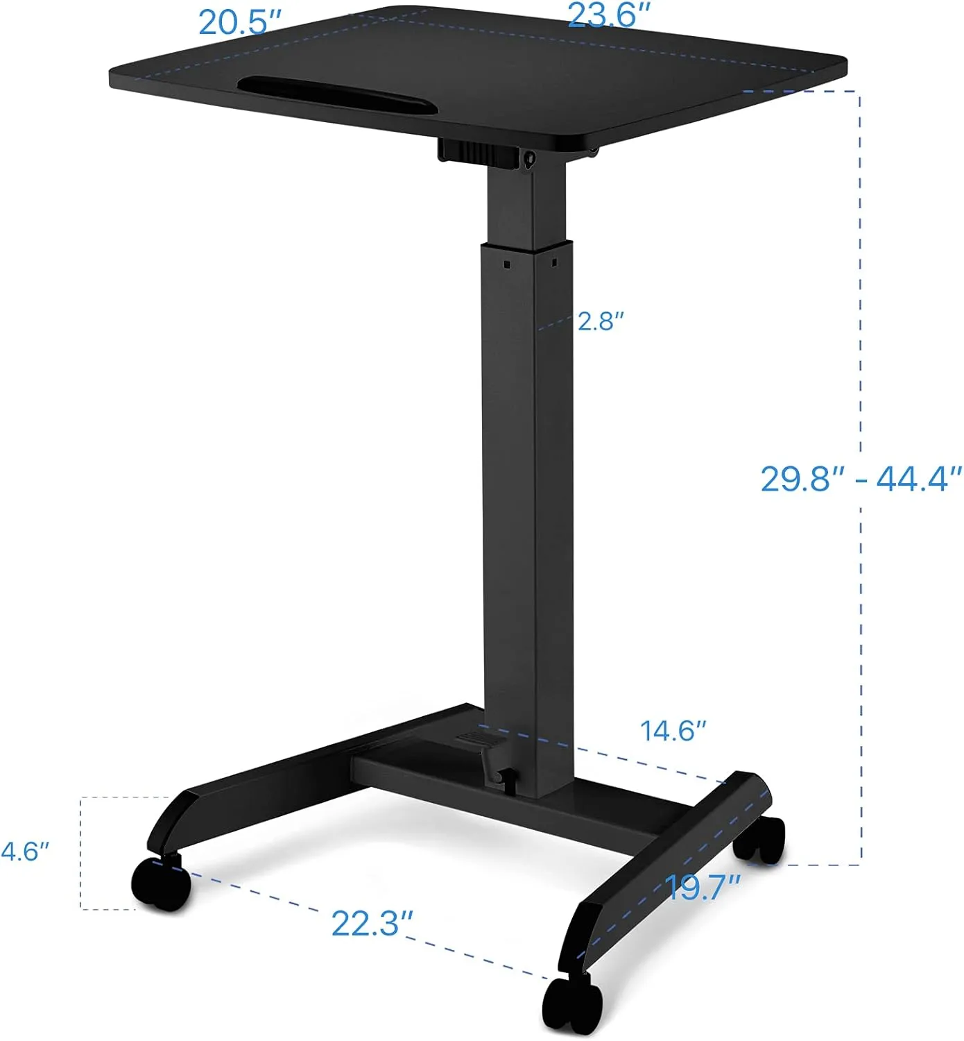 Mobile Podium - Pneumatic Standing Desk with 30 Degree Tilting Top, Adjustable Podium Stand, Lectern Portable with Wheels, Perfect for Lectures, Meetings, and Computer Use, Black