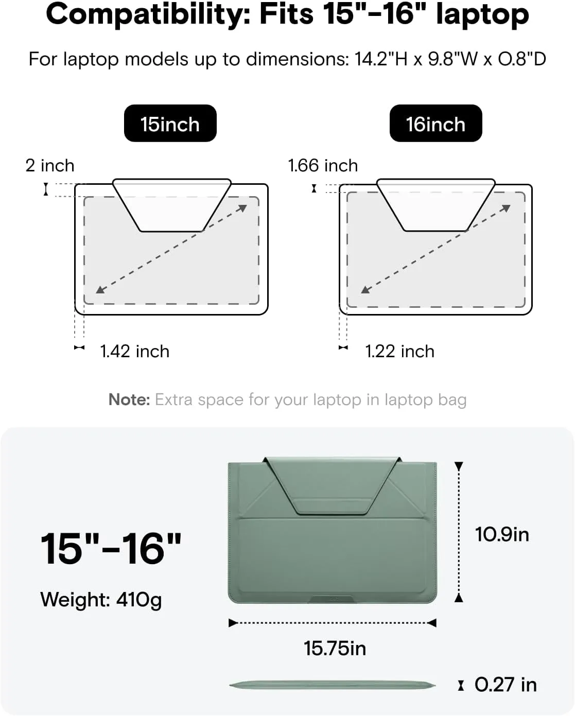 MOFT Laptop Sleeve Bag for MacBook Computer Expandable Storage, Two Adjustable Angles Laptop Stands, Ultra-Slim Stylish Pieces Laptop Case Sleeves, Sienna Brown, 15"-16"