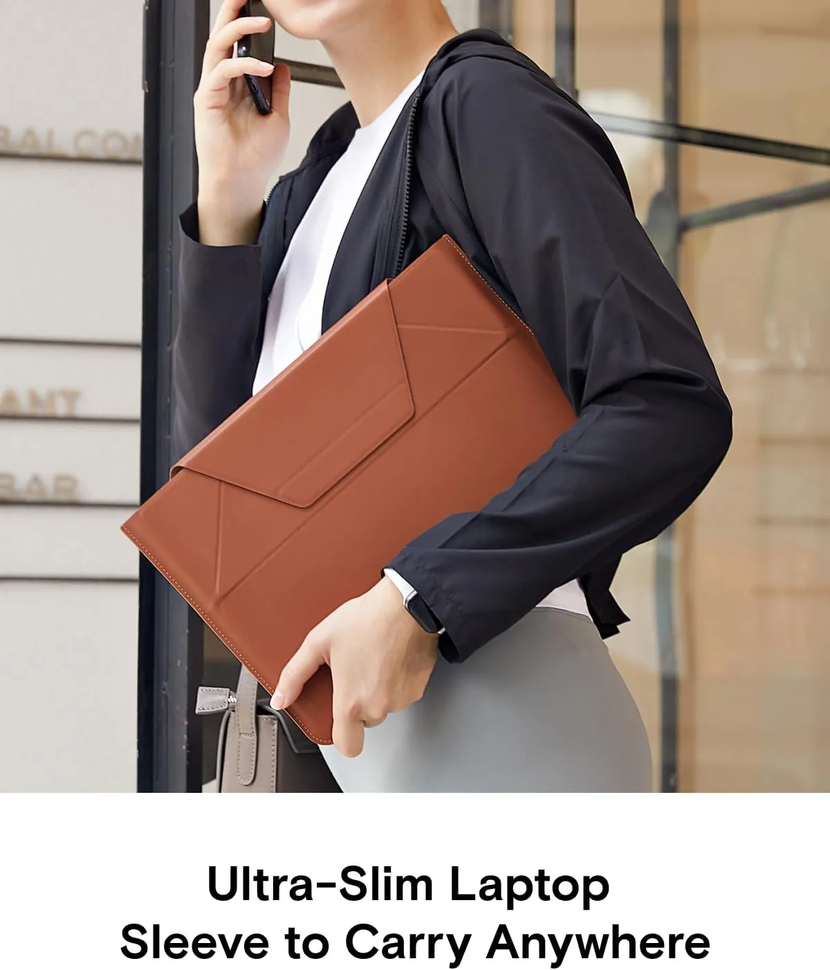 MOFT Laptop Sleeve Bag for MacBook Computer Expandable Storage, Two Adjustable Angles Laptop Stands, Ultra-Slim Stylish Pieces Laptop Case Sleeves, Sienna Brown, 15"-16"