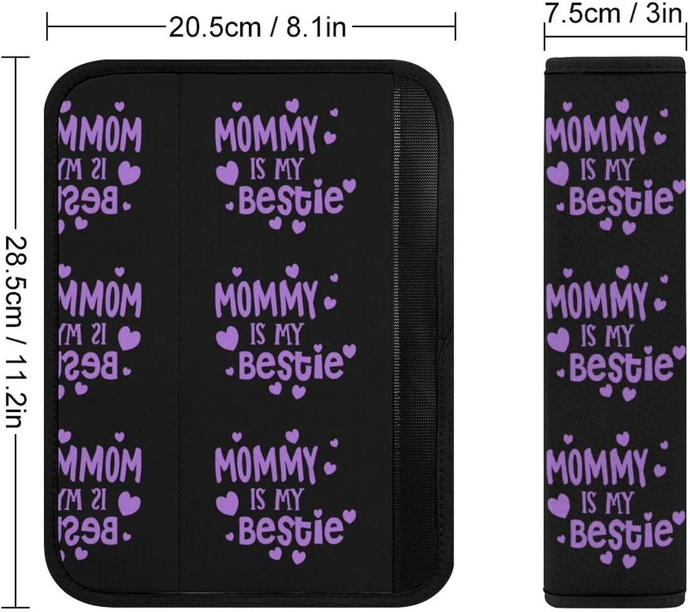 Mommy is My Bestie Fashion Car Seat Belt Cover Pad for Shoulder Bag Camera Soft Comfort Accessories 2PCS