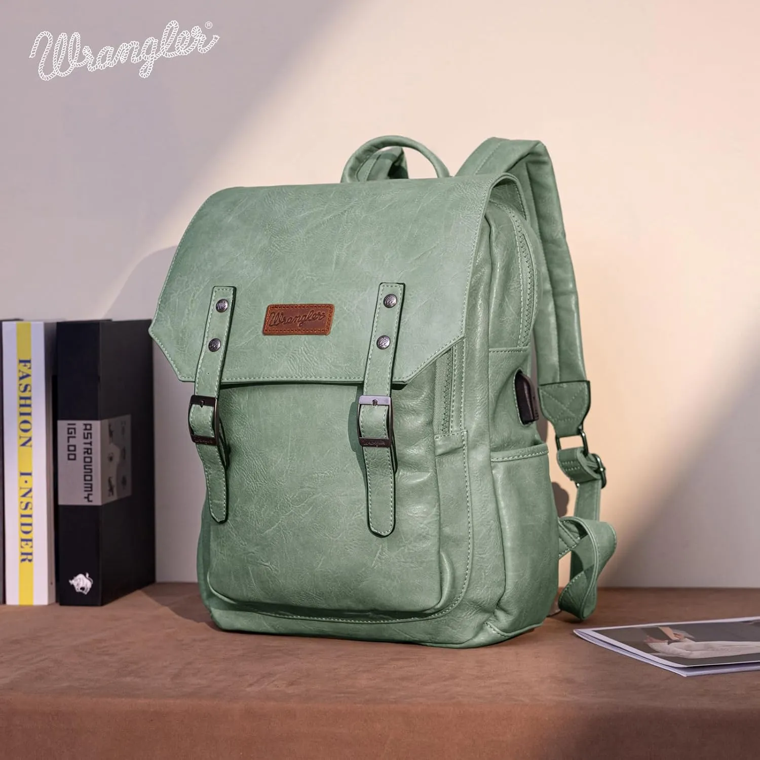 Montana West × Wrangler Womens Backpack Leather Laptop Backpack Unisex Fashion Backpack