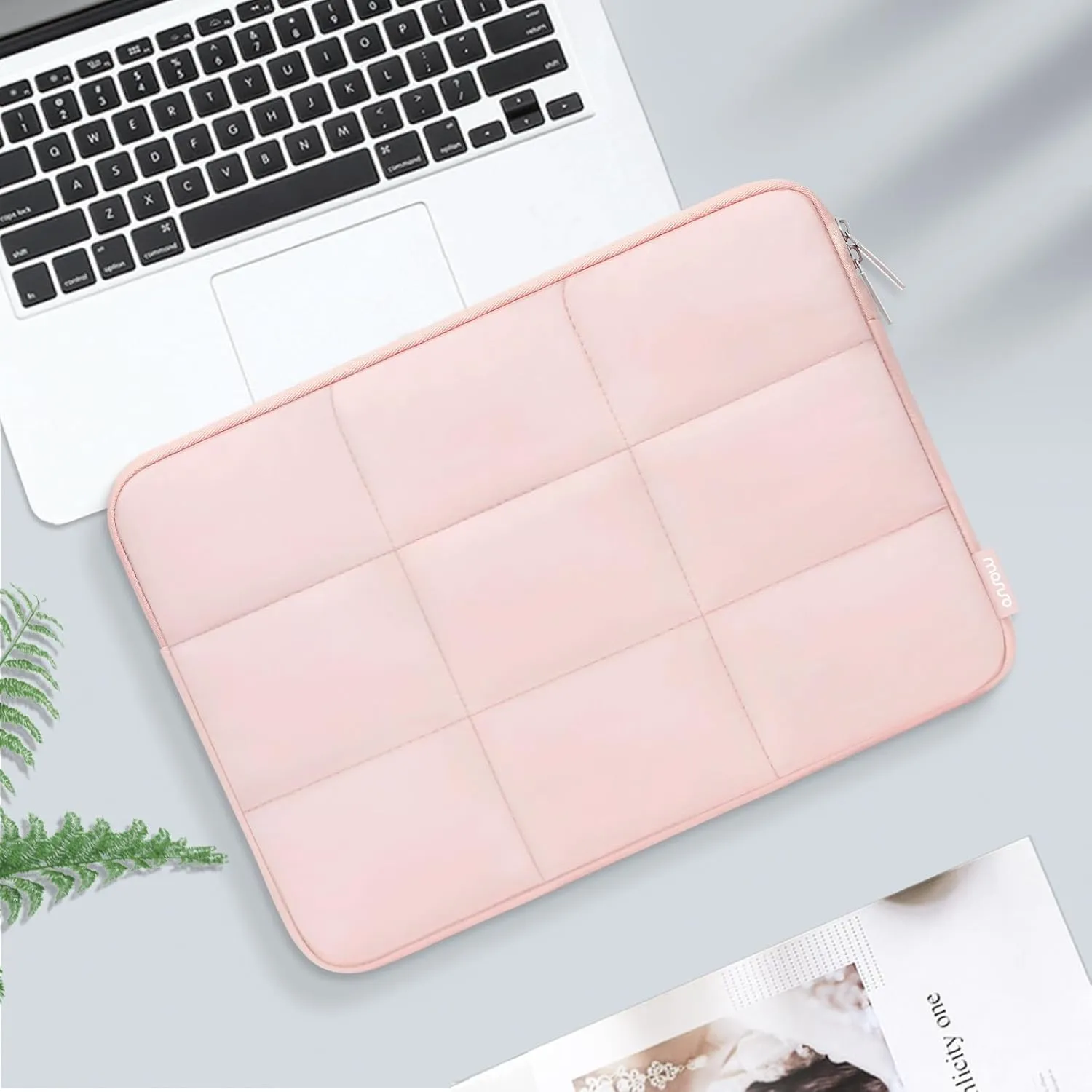 MOSISO 13-14 inch Laptop Case, 13.3 inch Puffy Laptop Sleeve Compatible with MacBook Air 13 13.3 13.6/Pro 13/14, HP, Dell, ASUS, Lenovo, Rectangle Quilted Puffer Computer Bag for Women, Pink