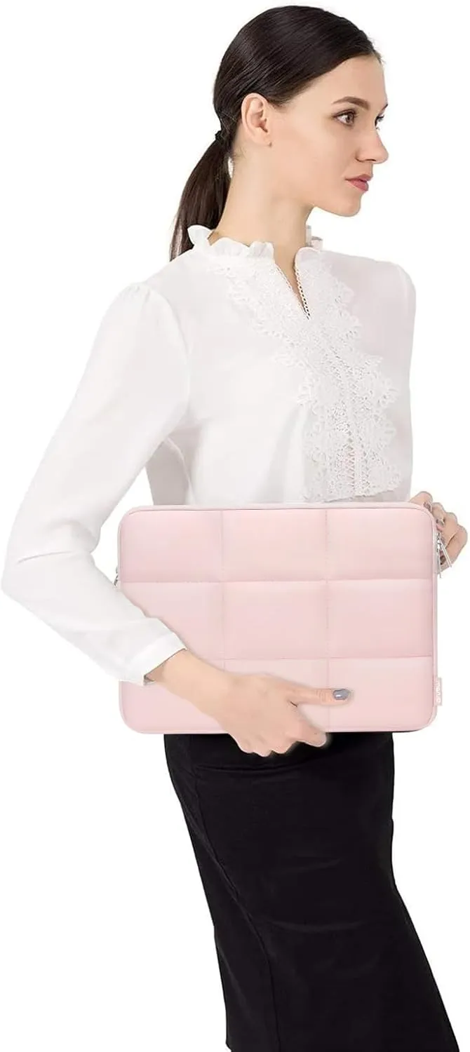 MOSISO 13-14 inch Laptop Case, 13.3 inch Puffy Laptop Sleeve Compatible with MacBook Air 13 13.3 13.6/Pro 13/14, HP, Dell, ASUS, Lenovo, Rectangle Quilted Puffer Computer Bag for Women, Pink