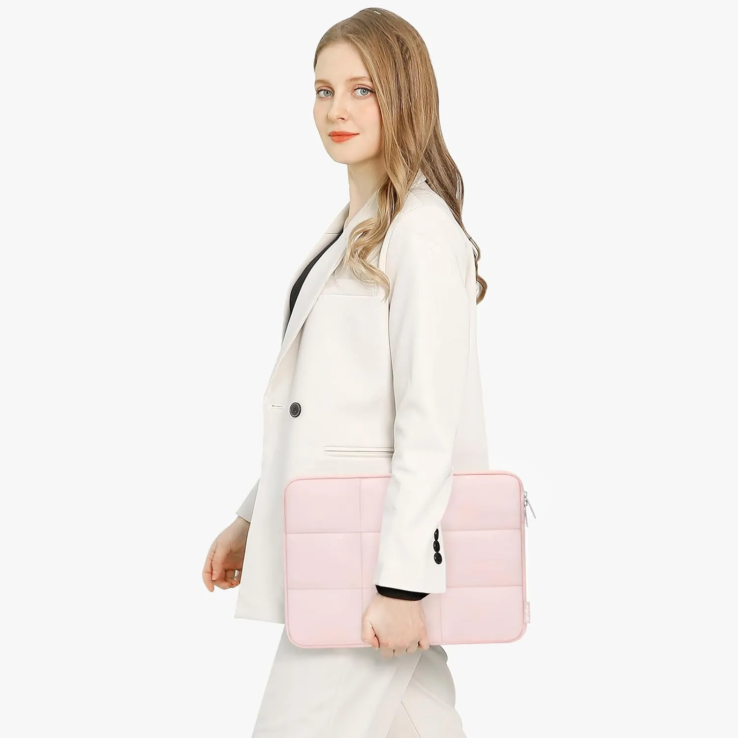 MOSISO 13-14 inch Laptop Case, 13.3 inch Puffy Laptop Sleeve Compatible with MacBook Air 13 13.3 13.6/Pro 13/14, HP, Dell, ASUS, Lenovo, Rectangle Quilted Puffer Computer Bag for Women, Pink