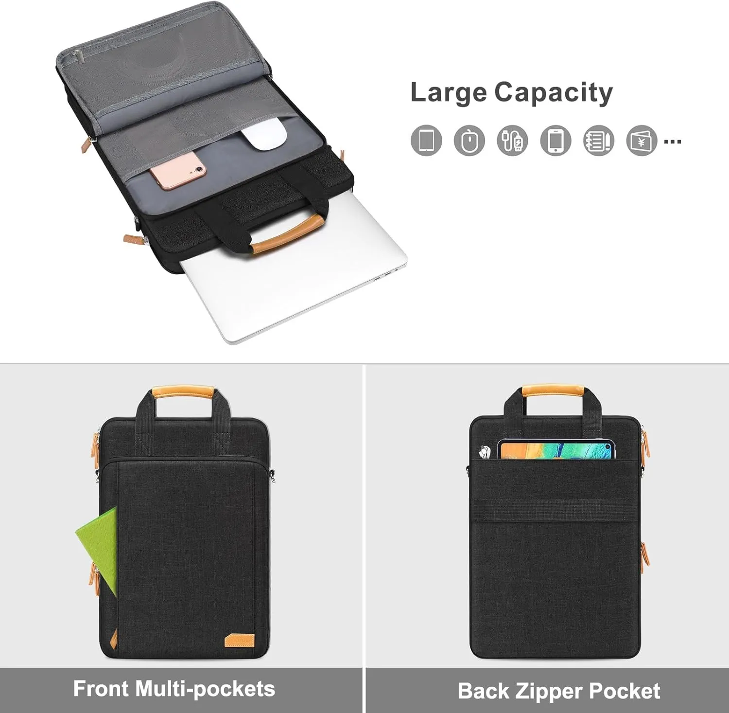 MOSISO 360 Protective Laptop Bag, 15.6 inch Vertical Computer Bag Compatible with MacBook Pro 16 inch, HP, Dell, Lenovo, Asus Notebook with Shoulder Strap & Front Raised & Vertical Pockets, Black
