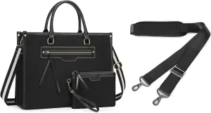 MOSISO 56 inch Shoulder Strap & 15.6 inch Canvas Laptop Bag for Women with Front Pocket for Business Office Work Travel with Purse, Black