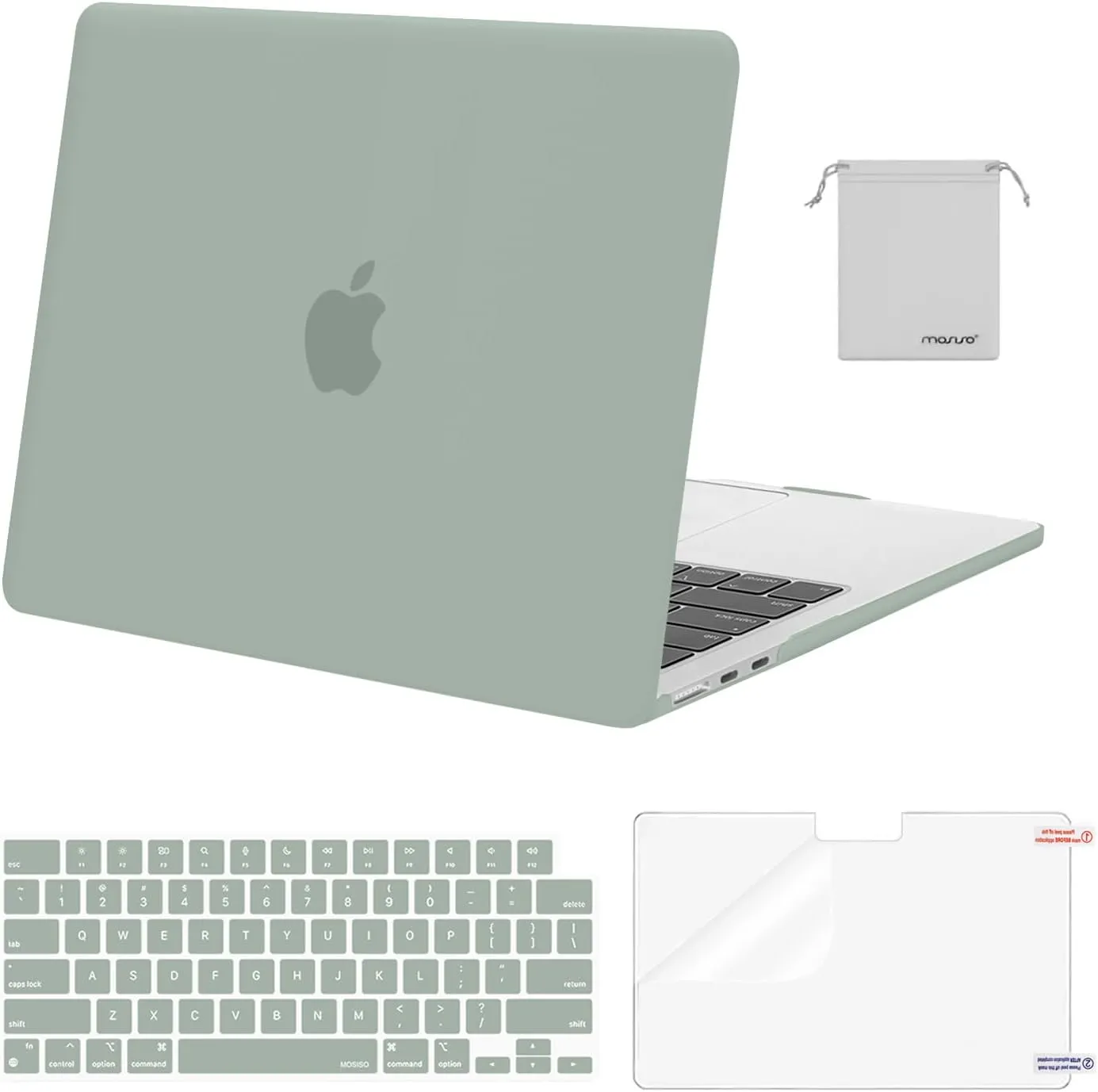 MOSISO Compatible with MacBook Air 13 inch Case 2025 2024 2023 2022 M4 A3240 M3 A3113 M2 A2681, Plastic Hard Shell&Keyboard Cover&Screen Film&Pouch for MacBook Air 13.6 inch Case, Antique Green