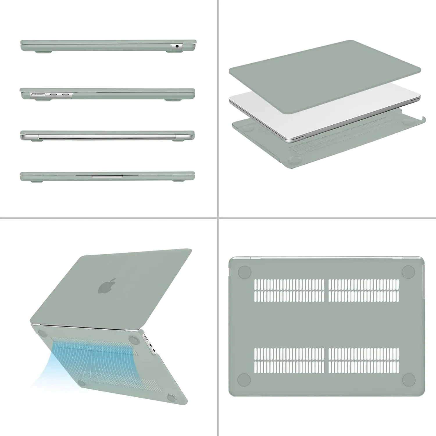 MOSISO Compatible with MacBook Air 13 inch Case 2025 2024 2023 2022 M4 A3240 M3 A3113 M2 A2681, Plastic Hard Shell&Keyboard Cover&Screen Film&Pouch for MacBook Air 13.6 inch Case, Antique Green
