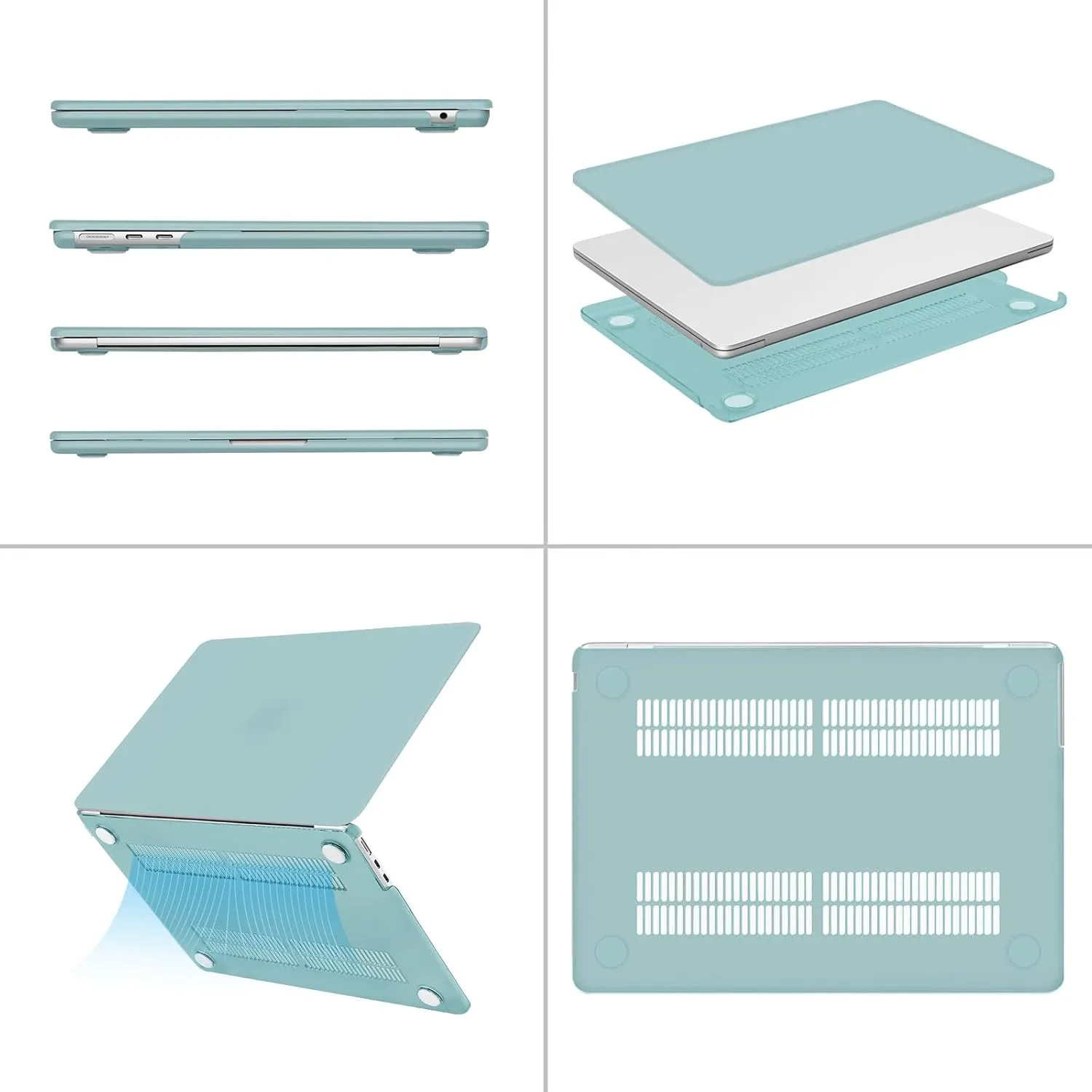 MOSISO Compatible with MacBook Air 13 inch Case 2025 2024 2023 2022 M4 A3240 M3 A3113 M2 A2681, Plastic Hard Shell&Keyboard Cover&Screen Film&Pouch for MacBook Air 13.6 inch Case, Aquamarine