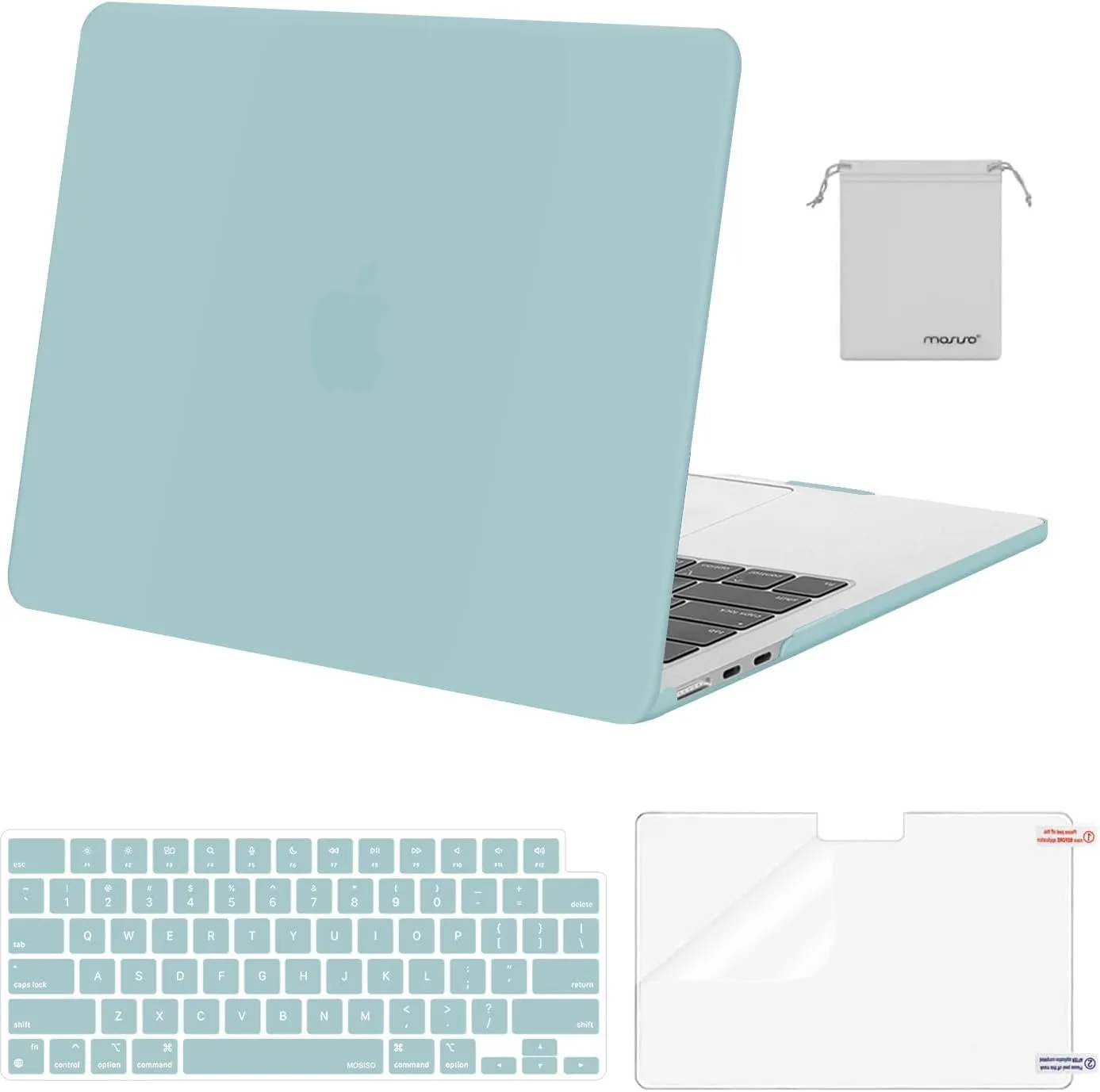 MOSISO Compatible with MacBook Air 13 inch Case 2025 2024 2023 2022 M4 A3240 M3 A3113 M2 A2681, Plastic Hard Shell&Keyboard Cover&Screen Film&Pouch for MacBook Air 13.6 inch Case, Aquamarine