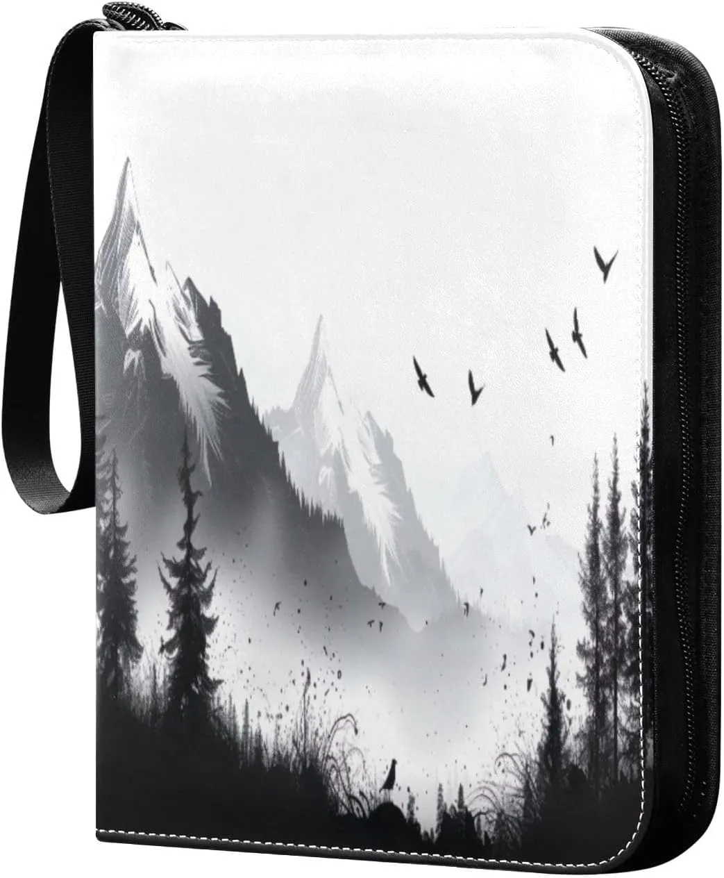 Mountain Ink Painting Card Binder 4 Pocket Trading Card Album Fits 400 Sports/Game Cards, PU Cover 3 Ring Card Collection with 50 Removable Sleeves