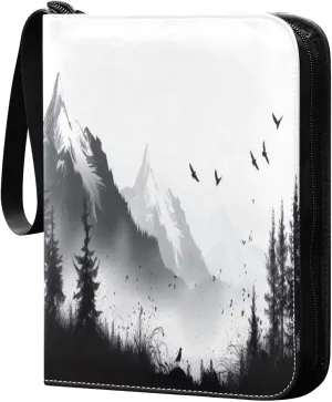 Mountain Ink Painting Card Binder 4 Pocket Trading Card Album Fits 400 Sports/Game Cards, PU Cover 3 Ring Card Collection with 50 Removable Sleeves