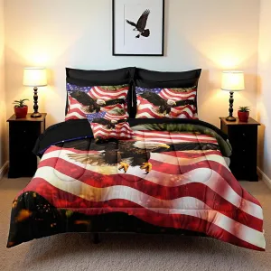 MOVE OVER American Flag Comforter Set Eagle Bedding Set Twin Size 6 Pieces Bed in a Bag Retro Style Wildlife Bed Set for Teens and Adults Soft Microfiber Eagle Bird Comforter Set for Bedroom Decor