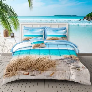 MOVE OVER Beach Comforter Set Twin Size 6 Pcs Blue Ocean Comforter Bed in A Bag Seagull and Rocks Seascape Pattern Coastal Bedding Set Summer Holiday Ocean Beach Room Decor
