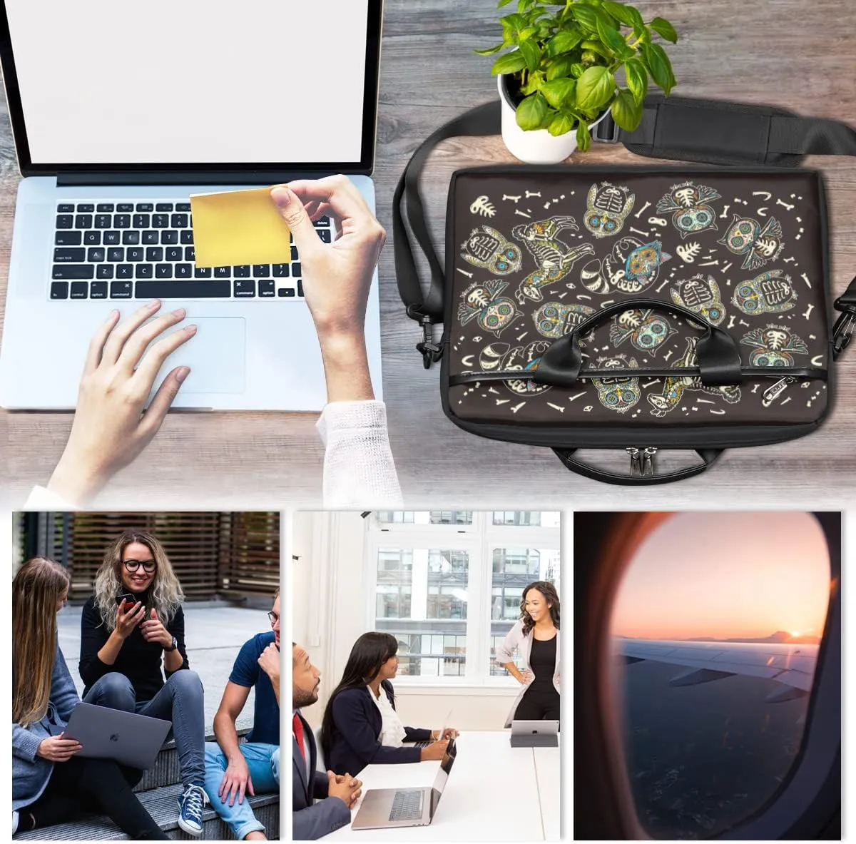 Muertos Skull Laptop Shoulder Messenger Bag Waterproof Laptop Briefcase Handle Padded Strap