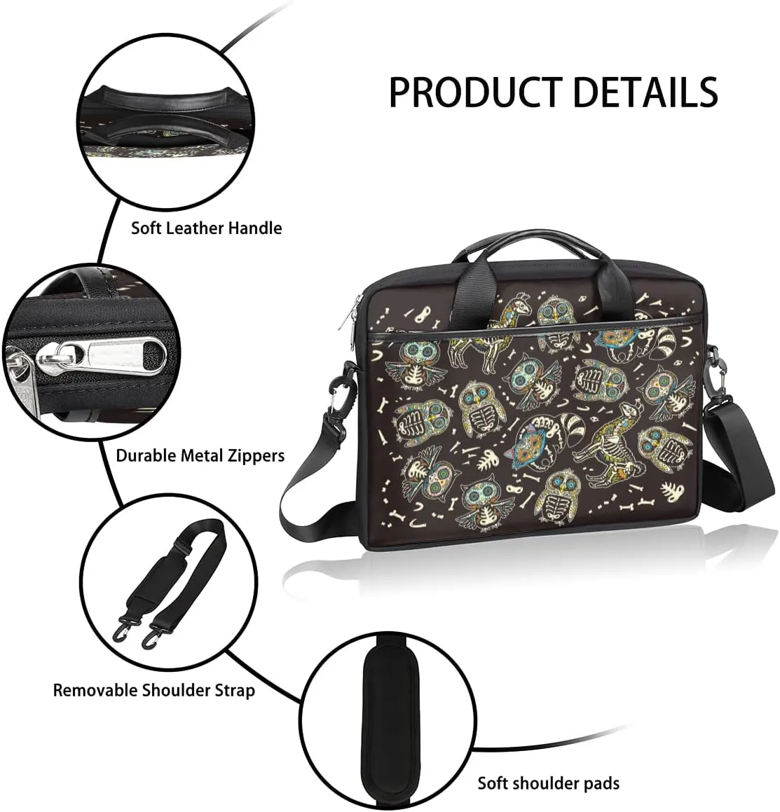 Muertos Skull Laptop Shoulder Messenger Bag Waterproof Laptop Briefcase Handle Padded Strap