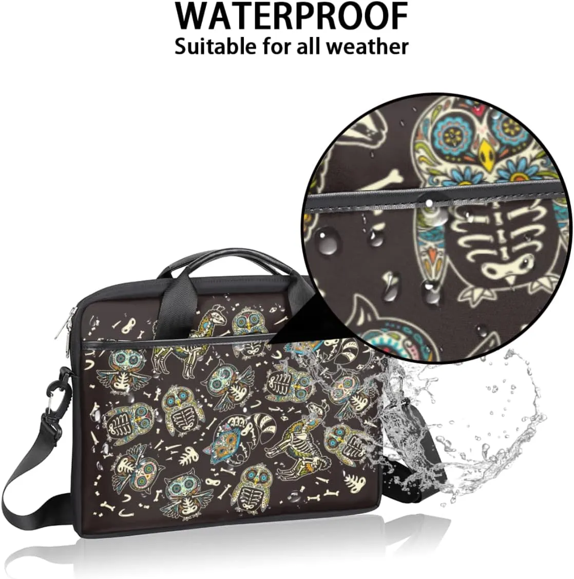 Muertos Skull Laptop Shoulder Messenger Bag Waterproof Laptop Briefcase Handle Padded Strap