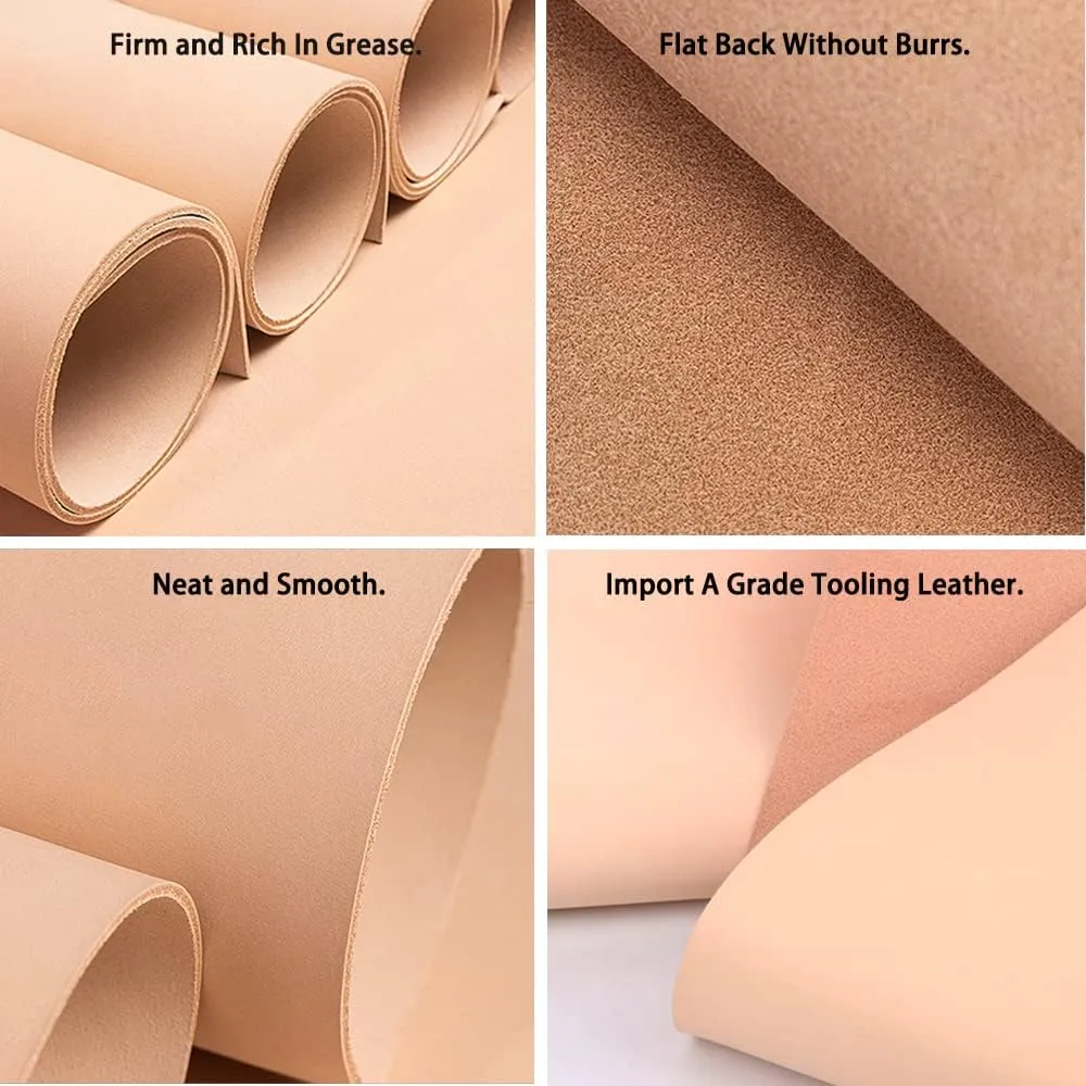 Muse Craft Flawless 12''X24'' 5-6oz Vegetable Tanned Leather Precut| Import A Grade Tooling Leather Hide Full Grain Veg Tan Leather for Tooling, Carving, Dyeing, Embossing(12''x24'' 1.9-2.3mm)