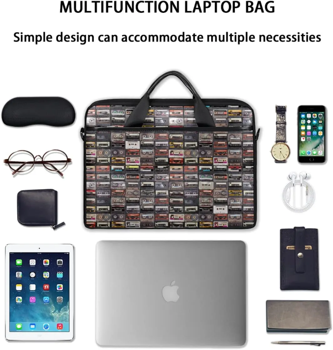 Music Notes Piano Keys Laptop Shoulder Messenger Bag Waterproof Laptop Briefcase Handle Padded Strap