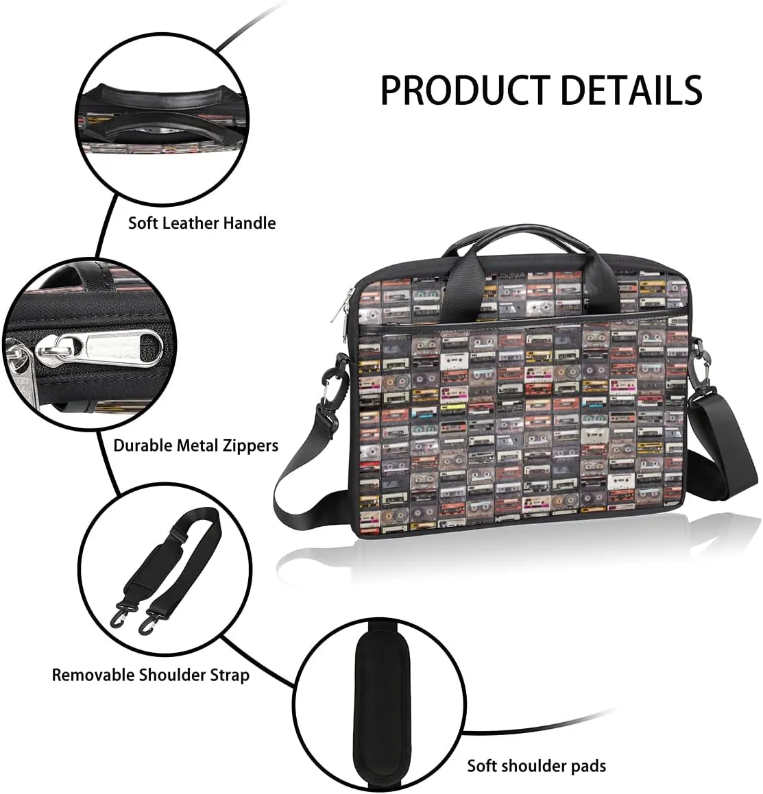 Music Notes Piano Keys Laptop Shoulder Messenger Bag Waterproof Laptop Briefcase Handle Padded Strap