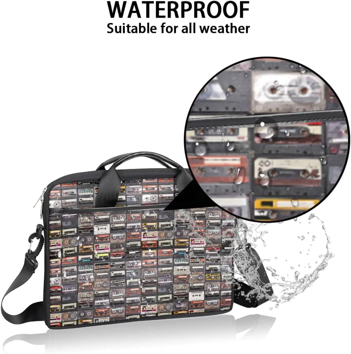 Music Notes Piano Keys Laptop Shoulder Messenger Bag Waterproof Laptop Briefcase Handle Padded Strap