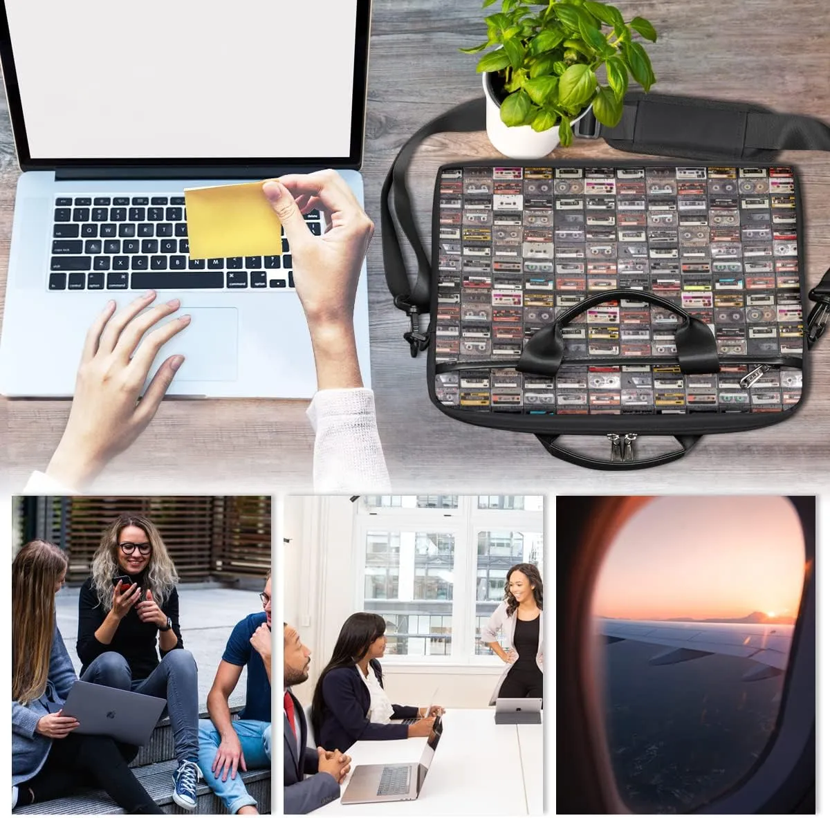 Music Notes Piano Keys Laptop Shoulder Messenger Bag Waterproof Laptop Briefcase Handle Padded Strap