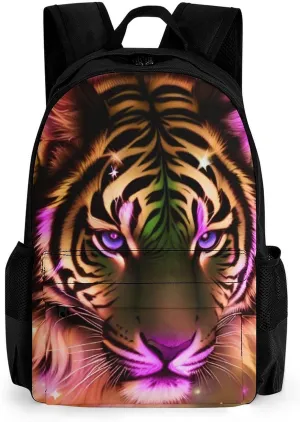 Mystic Fantasy Galaxy Sky Fantasy Tiger Wild Animals Boho Style Rucksacks Lightweight Multipurpose Anti-Theft Shoulder Bag Big Capacity Traveling & Camping Backpack With Side Pockets