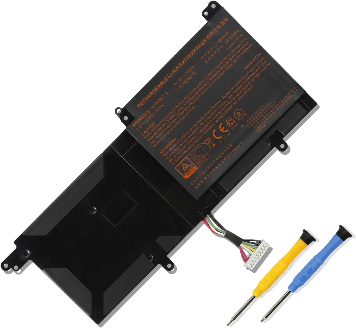N130BAT-3 Laptop Battery for Clevo B1301 N130BU N130WU N131BU N131WU NP3130 Tuxedo System76 Galago Pro InfinityBook Pro 13 V2 HAIER lingyue S4 Sager NP3132 NP3141 NP3145 NP3146 NP3155 NP3156 36Wh