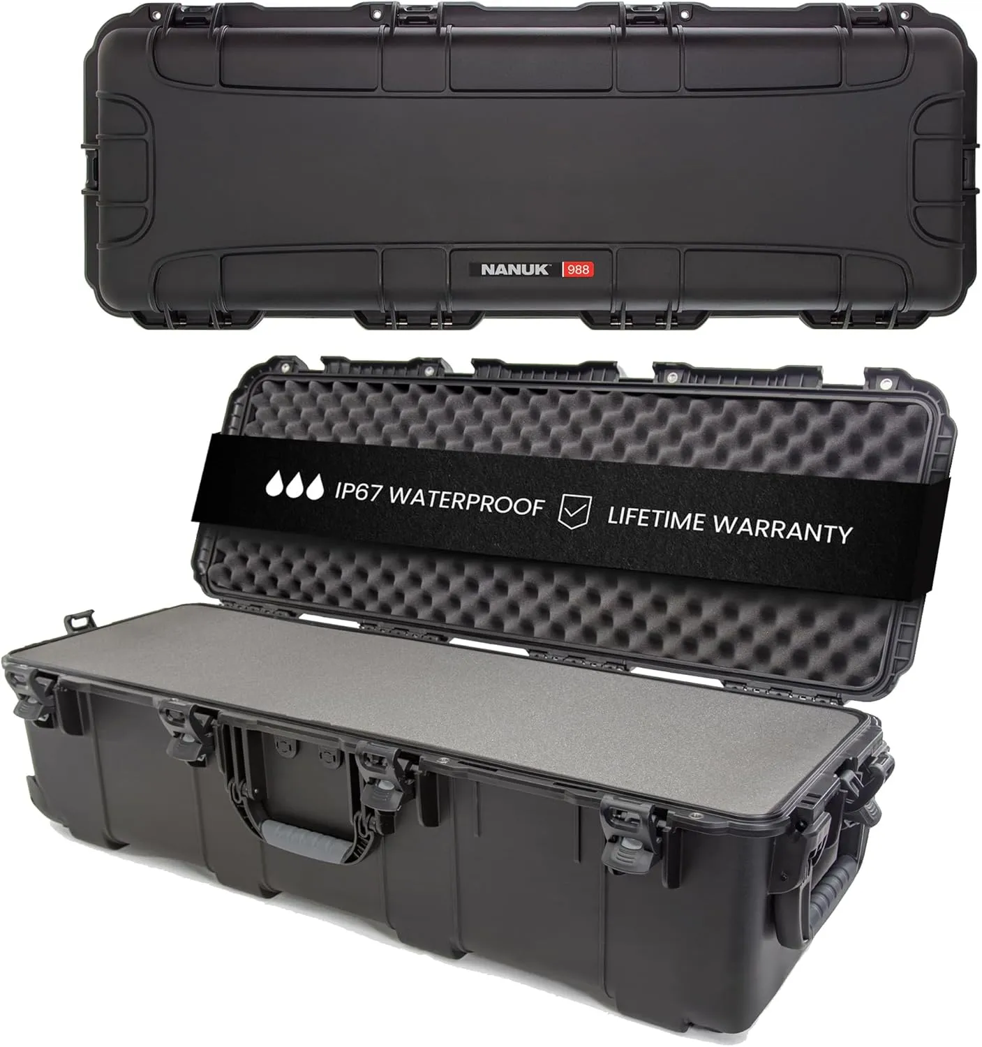 NANUK 988 Hard Case 45” with Wheels & Customizable Foam Insert, IP67 Waterproof & Crushproof, Rugged Construction for Ultimate Protection, Made in North America – Black (44.9” x 16.3” x 13.6”)