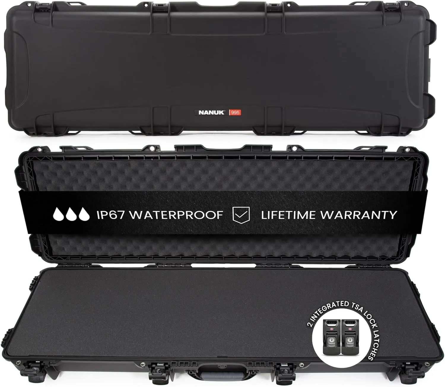 NANUK 995 Long Professional Hunting Case with Wheels & Foam, Crushproof, IP67 Waterproof Hard Mutipurpose Case 55.1” x 17.3” x 6.6”