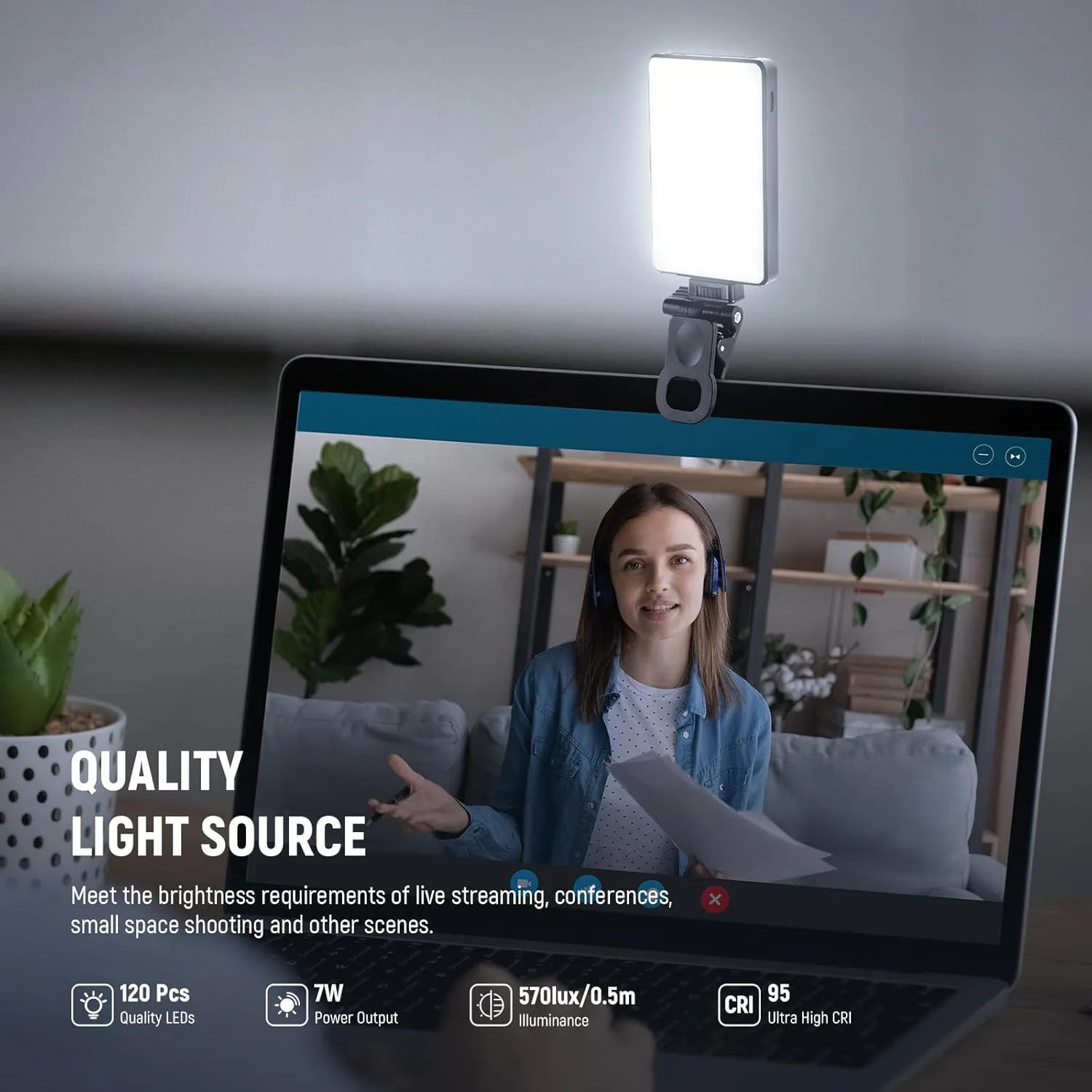 NEEWER Basics LED Selfie Phone Light, Rechargeable 2500-9000K Clip On Fill Light, Color Films/Diffuser/3000mAh, CRI95  Dimmable Video Conference Lighting for iPhone Camera Laptop Zoom Call, BL120B