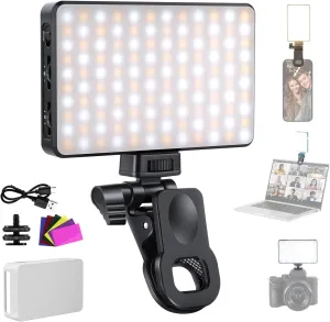 NEEWER Basics LED Selfie Phone Light, Rechargeable 2500-9000K Clip On Fill Light, Color Films/Diffuser/3000mAh, CRI95  Dimmable Video Conference Lighting for iPhone Camera Laptop Zoom Call, BL120B