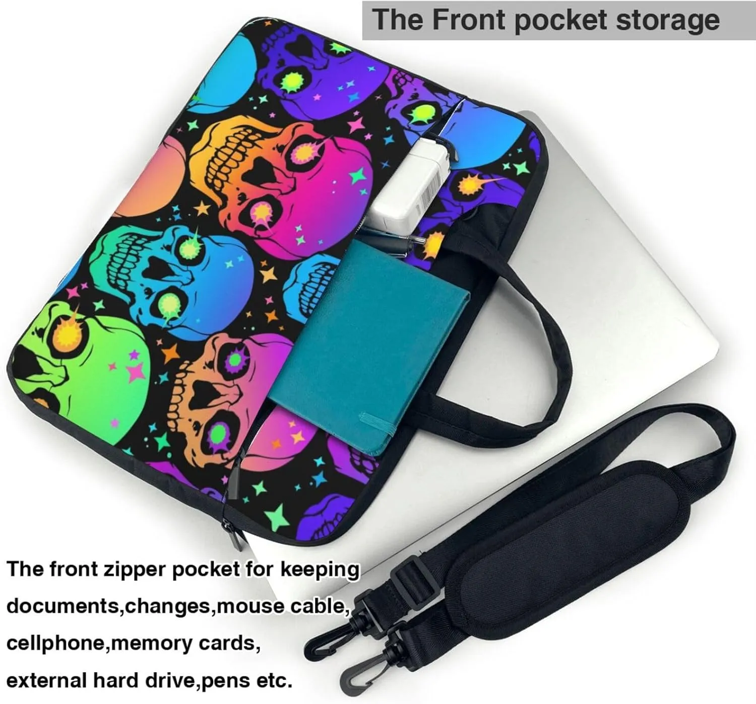 Neon Skull Glowing Eyes Laptop Bag Classic Slim Briefcase Messenger Bag, Spacious, Ergonomic