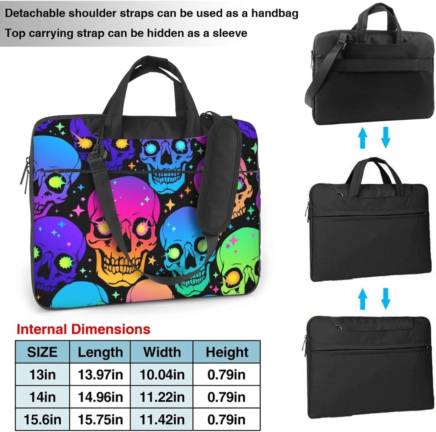 Neon Skull Glowing Eyes Laptop Bag Classic Slim Briefcase Messenger Bag, Spacious, Ergonomic
