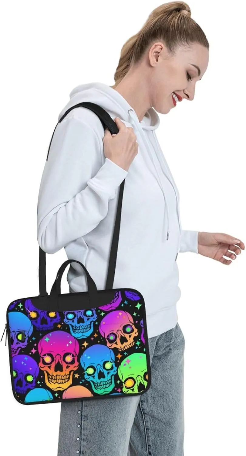 Neon Skull Glowing Eyes Laptop Bag Classic Slim Briefcase Messenger Bag, Spacious, Ergonomic