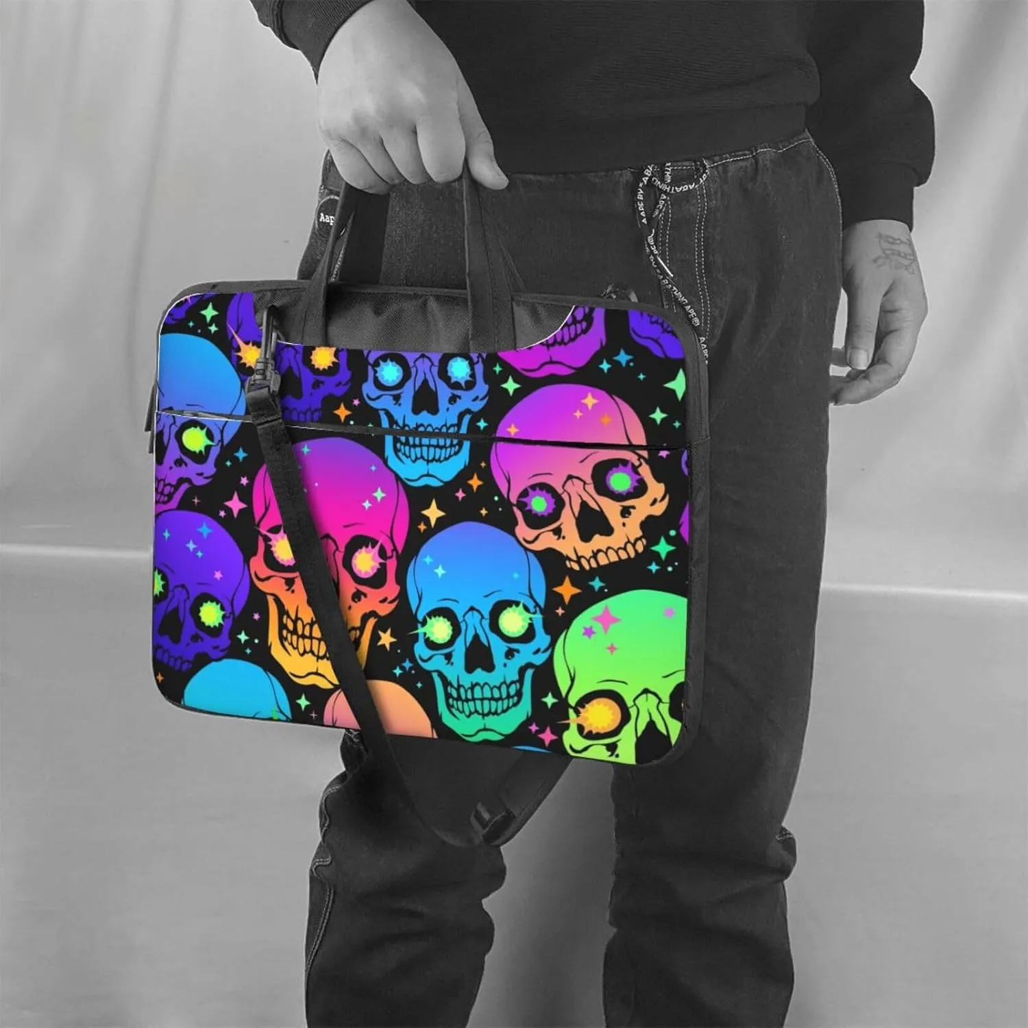 Neon Skull Glowing Eyes Laptop Bag Classic Slim Briefcase Messenger Bag, Spacious, Ergonomic