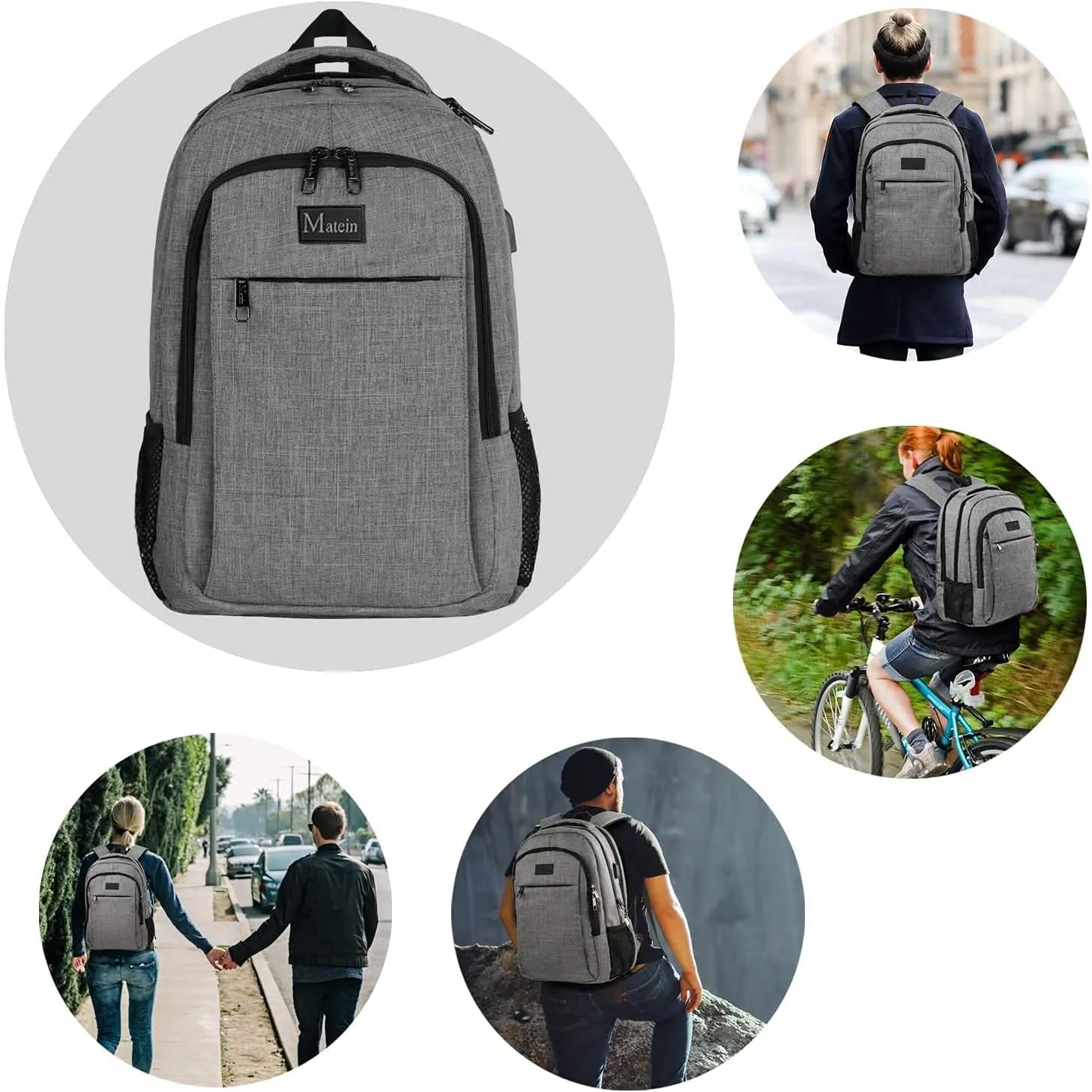 New Fusion Arrival 2024 Stylish Travel Laptop Backpack, Work Bag Lightweight Laptop Bag with USB Charging Port, anti Theft Business Backpack, Water Resistant School Rucksack Gift for Men and Women, Fits 15.6 Inch Laptop, Grey