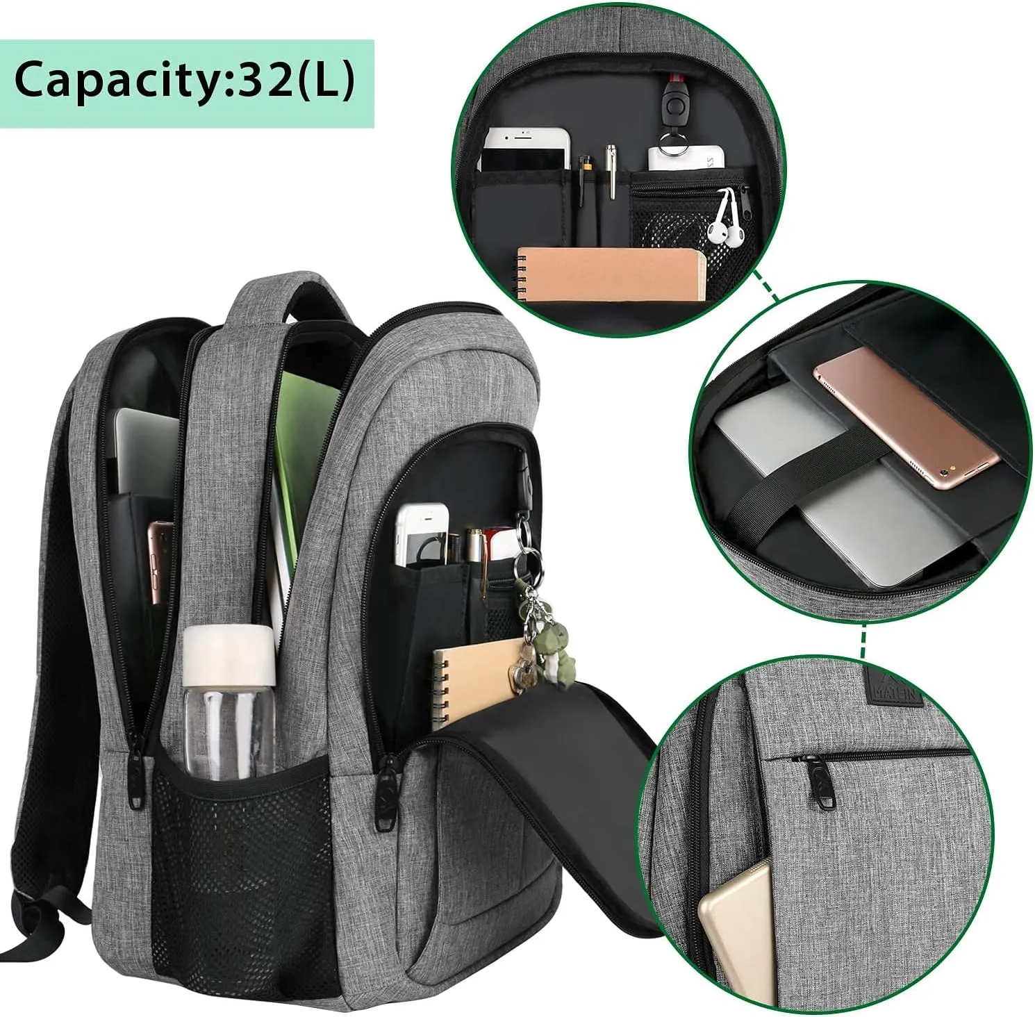New Fusion Arrival 2024 Stylish Travel Laptop Backpack, Work Bag Lightweight Laptop Bag with USB Charging Port, anti Theft Business Backpack, Water Resistant School Rucksack Gift for Men and Women, Fits 15.6 Inch Laptop, Grey